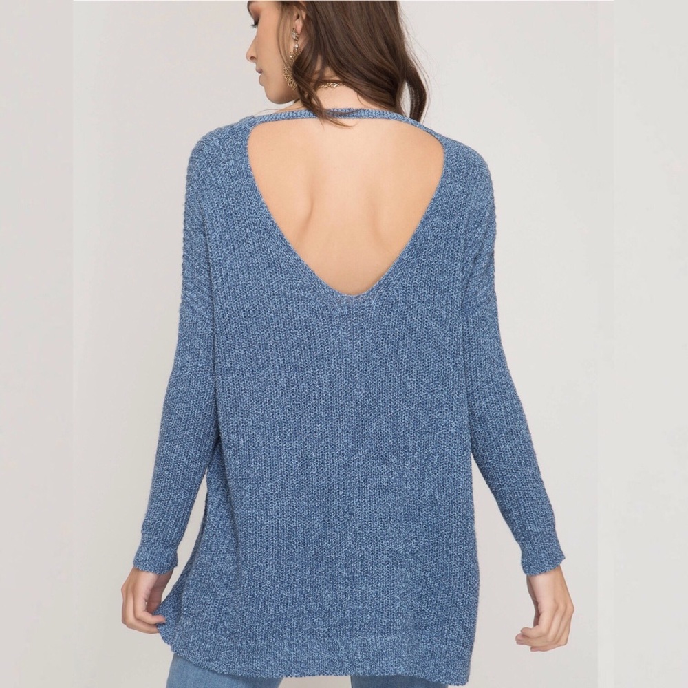 Open Back Knit Sweater in Blue - Picture 3 of 4